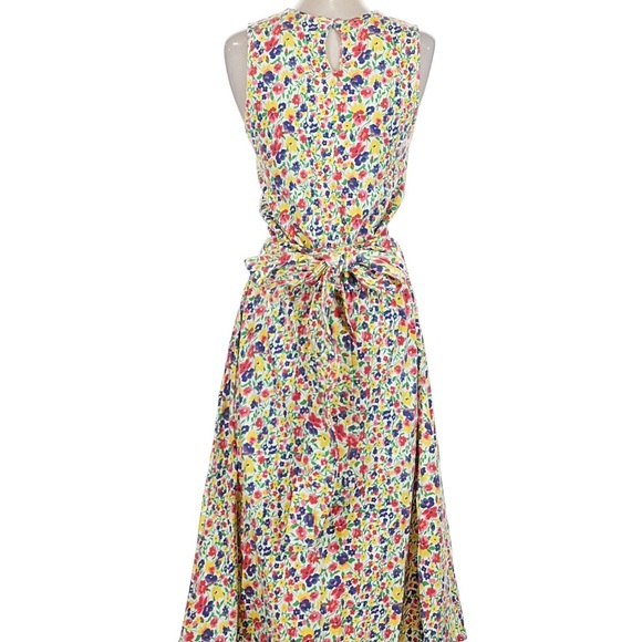 Vintage 90s Cambridge Spirit Sz S Multicolor Sleeveless Floral Belted Midi Dress - Picture 2 of 6
